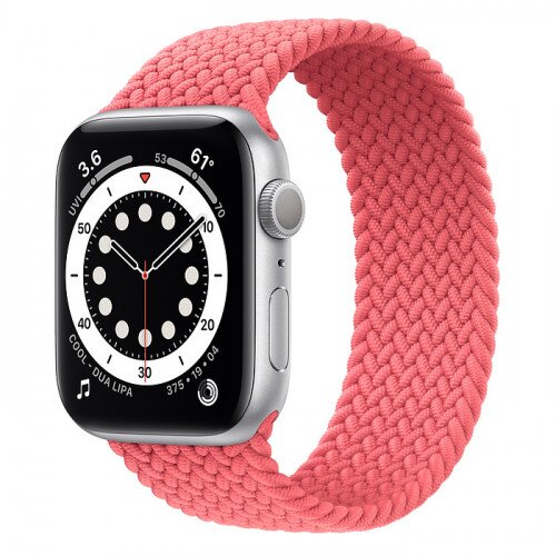 Apple Watch Series 6 Silver Aluminum Case with Braided Solo Loop - 44mm - Size-12 - Pink Punch