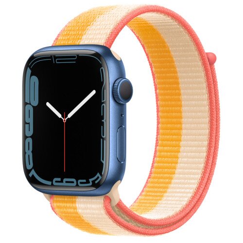 Apple Watch Series 7 Blue Aluminum Case with Sport Loop - Maize/White - 45mm