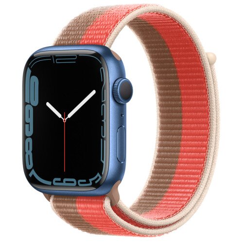 Apple Watch Series 7 Blue Aluminum Case with Sport Loop - Pink Pomelo/Tan - 45mm