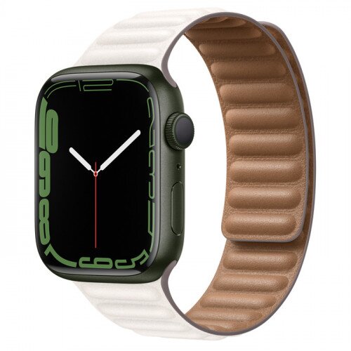Apple Watch Series 7 Green Aluminum Case with Leather Link - Chalk - 45mm - M/L
