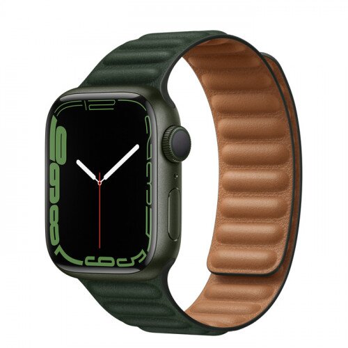 Apple Watch Series 7 Green Aluminum Case with Leather Link - Sequoia Green - 41mm - M/L
