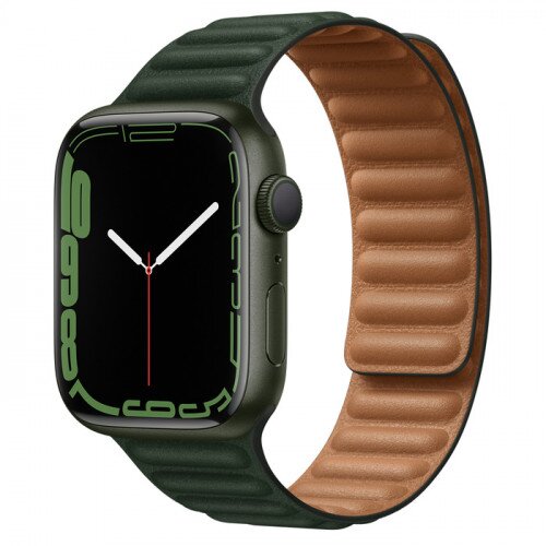 Apple Watch Series 7 Green Aluminum Case with Leather Link - Sequoia Green - 45mm - M/L