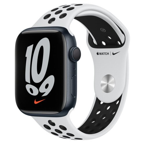 Apple Watch Series 7 Midnight Aluminum Case with Nike Sport Band - Pure Platinum/Black - 45mm