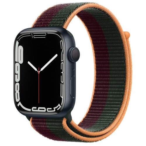 Apple Watch Series 7 Midnight Aluminum Case with Sport Loop - Dark Cherry/Forest Green - 45mm