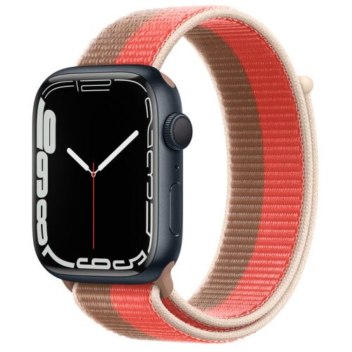 Apple Watch Series 7 Midnight Aluminum Case with Sport Loop - Pink Pomelo/Tan - 45mm