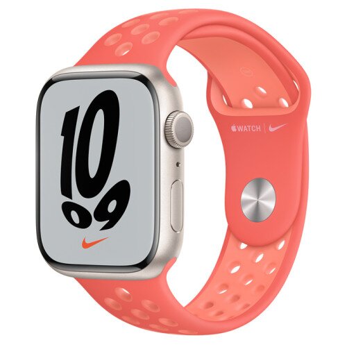 Apple Watch Series 7 Starlight Aluminum Case with Nike Sport Band - Magic Ember/Crimson Bliss - 45mm