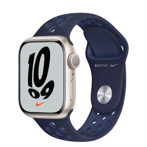 Apple Watch Series 7 Starlight Aluminum Case with Nike Sport Band - Midnight Navy/Mystic Navy - 41mm