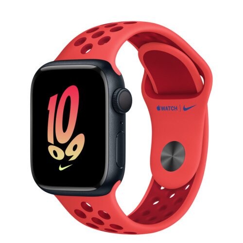 Apple Watch Series 8 - 41mm Midnight Aluminum Case with Bright Crimson/Gym Red Nike Sport Band - S/M