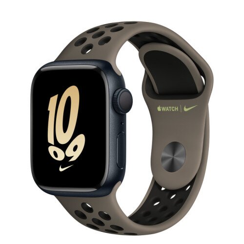 Apple Watch Series 8 - 41mm Midnight Aluminum Case with Olive Grey/Black Nike Sport Band - M/L