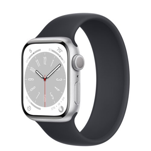 Apple Watch Series 8 - 41mm Silver Aluminum Case with Midnight Solo Loop - Size-1