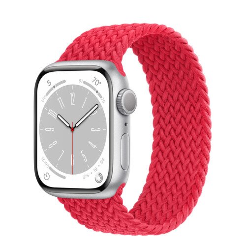 Apple Watch Series 8 - 41mm Silver Aluminum Case with Product Red Braided Solo Loop - Size-2