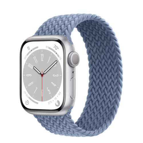 Apple Watch Series 8 - 41mm Silver Aluminum Case with Slate Blue Braided Solo Loop - Size-7