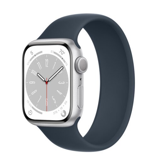 Apple Watch Series 8 - 41mm Silver Aluminum Case with Storm Blue Solo Loop - Size-5