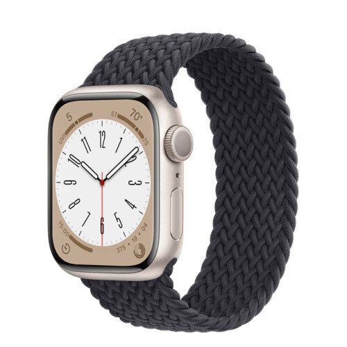 Apple Watch Series 8 - 41mm Starlight Aluminum Case with Midnight Braided Solo Loop - Size-2