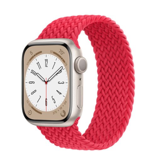 Apple Watch Series 8 - 41mm Starlight Aluminum Case with Product Red Braided Solo Loop - Size-7