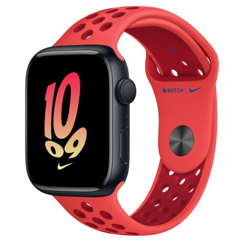 Apple Watch Series 8 - 45mm Midnight Aluminum Case with Bright Crimson/Gym Red Nike Sport Band - S/M