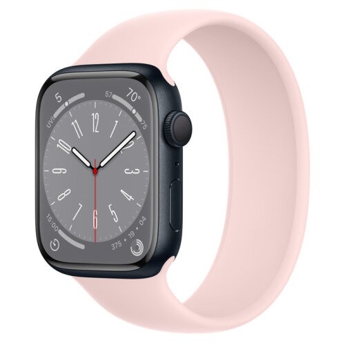 Apple Watch Series 8 - 45mm Midnight Aluminum Case with Chalk Pink Solo Loop - Size-10