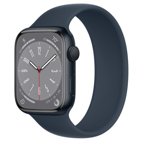 Apple Watch Series 8 - 45mm Midnight Aluminum Case with Storm Blue Solo Loop - Size-11