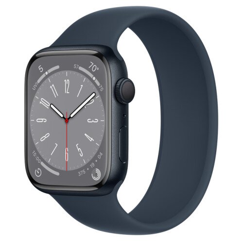 Apple Watch Series 8 - 45mm Midnight Aluminum Case with Storm Blue Solo Loop - Size-12