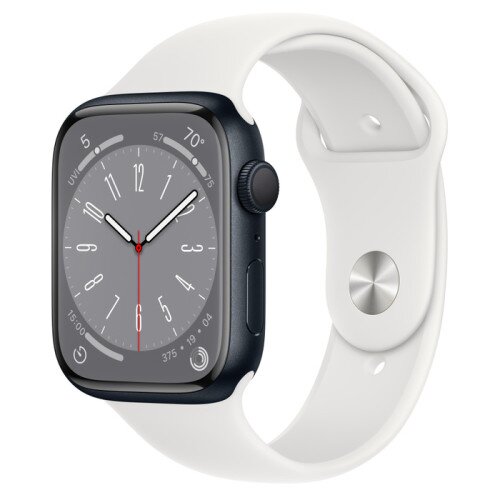 Apple Watch Series 8 - 45mm Midnight Aluminum Case with White Sport Band - S/M