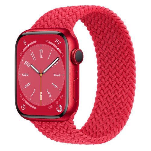 Apple Watch Series 8 - 45mm Product Red Aluminum Case with Product Red Braided Solo Loop - Size-12