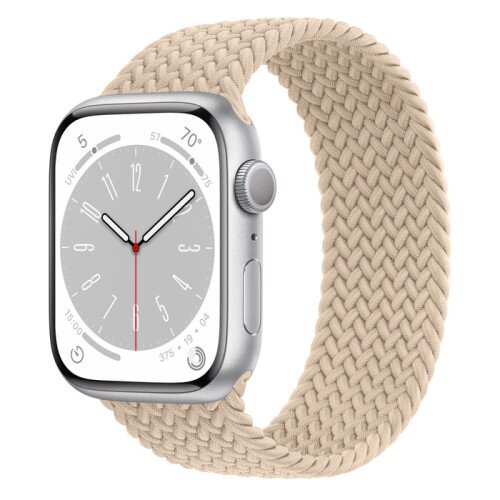 Apple Watch Series 8 - 45mm Silver Aluminum Case with Beige Braided Solo Loop - Size-8