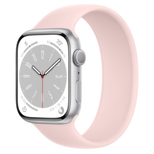 Apple Watch Series 8 - 45mm Silver Aluminum Case with Chalk Pink Solo Loop - Size-4