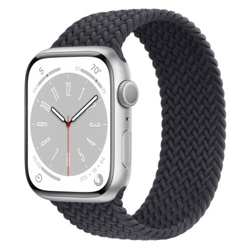 Apple Watch Series 8 - 45mm Silver Aluminum Case with Midnight Braided Solo Loop - Size-12