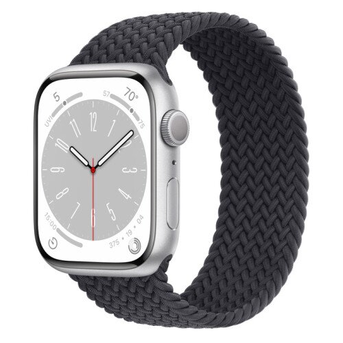 Apple Watch Series 8 - 45mm Silver Aluminum Case with Midnight Braided Solo Loop - Size-5