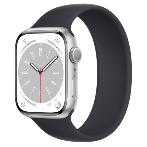 Apple Watch Series 8 - 45mm Silver Aluminum Case with Midnight Solo Loop - Size-9