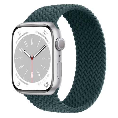 Apple Watch Series 8 - 45mm Silver Aluminum Case with Rainforest Braided Solo Loop - Size-6