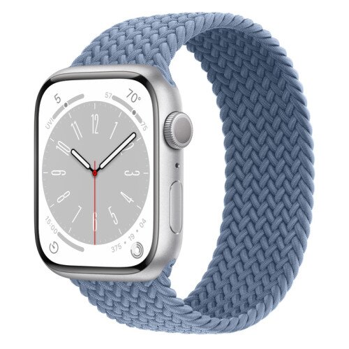 Apple Watch Series 8 - 45mm Silver Aluminum Case with Slate Blue Braided Solo Loop - Size-2