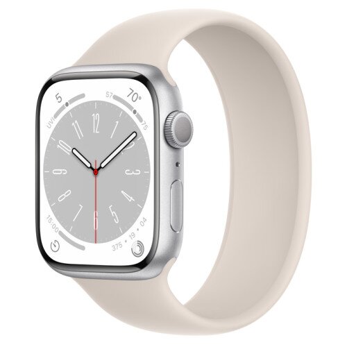 Apple Watch Series 8 - 45mm Silver Aluminum Case with Starlight Solo Loop - Size-4
