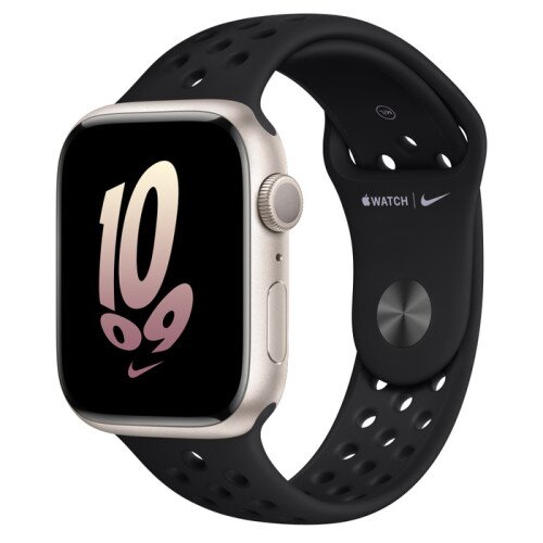 Apple Watch Series 8 - 45mm Starlight Aluminum Case with Black/Black Nike Sport Band - M/L