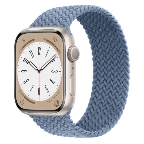 Apple Watch Series 8 - 45mm Starlight Aluminum Case with Slate Blue Braided Solo Loop - Size-8