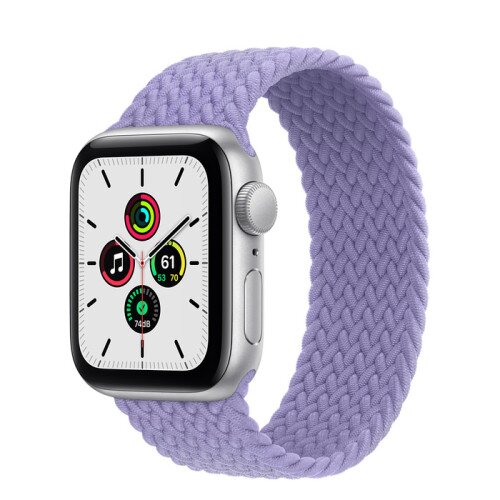 Apple Watch Series SE Silver Aluminum Case with Braided Solo Loop - English Lavender - 40mm - 3