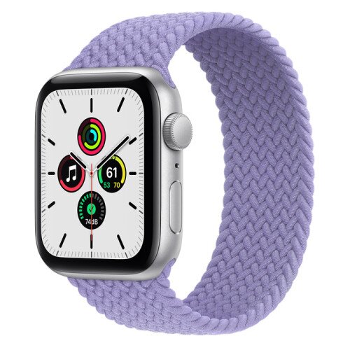 Apple Watch Series SE Silver Aluminum Case with Braided Solo Loop - English Lavender - 44mm - 9