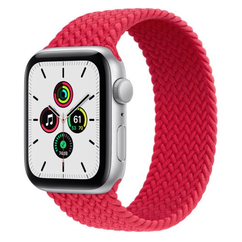 Apple Watch Series SE Silver Aluminum Case with Braided Solo Loop - Product Red - 44mm - 10