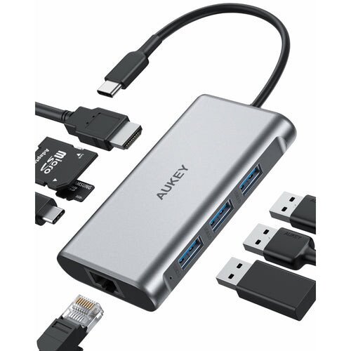 AUKEY CBC91 8 in 1 USB C Hub with 4K HDMI, Gigabit Ethernet Port