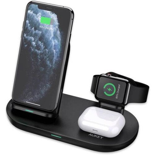 AUKEY LC-A3 Aircore 3 in 1 Wireless Charging Station Stand - Black