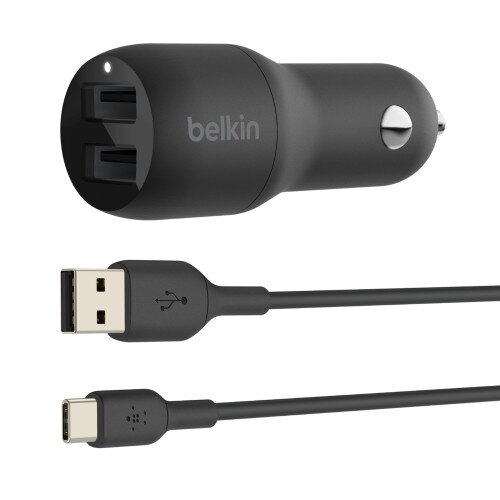 Belkin BOOST CHARGE Dual USB-A Car Charger 24W + USB-A to USB-C Cable
