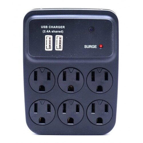 Brickhouse Security 6-Outlet Adapter Wall Tap 4k Hidden Camera with 2 USB Ports - Black