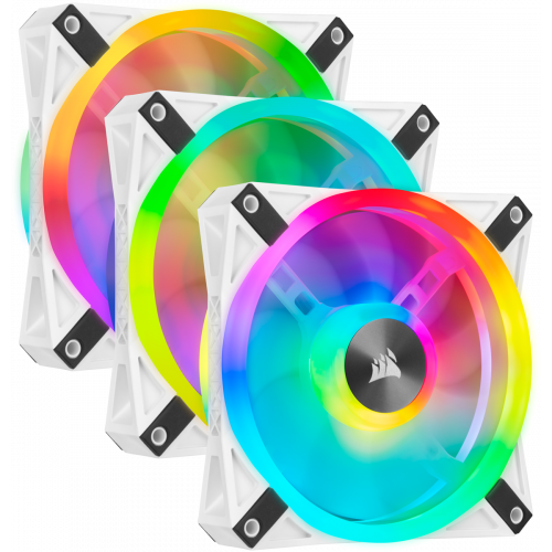 Corsair iCUE QL120 RGB PWM Case Fan - White - Triple Pack with Lighting Node CORE - 120mm x 25mm