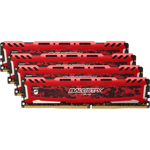 Crucial Ballistix Sport LT 64GB Kit (4 x 16GB) DDR4-3200 UDIMM Memory - Red