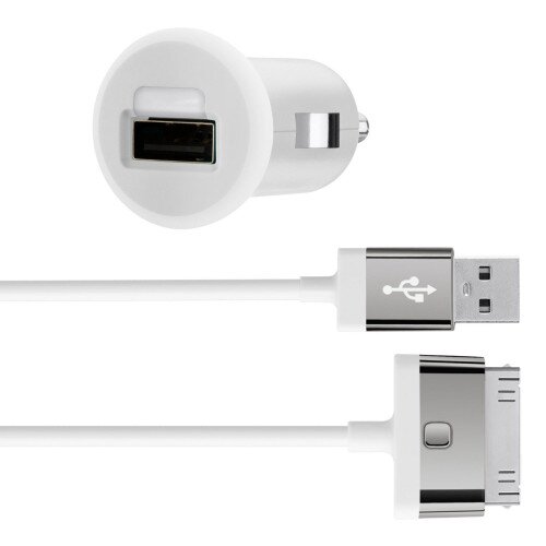 Belkin Car Charger + 30-Pin ChargeSync Cable (10 Watt/2.1 Amp) - White