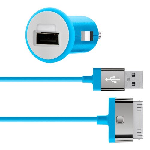 Belkin Car Charger + 30-Pin ChargeSync Cable (10 Watt/2.1 Amp) - Blue