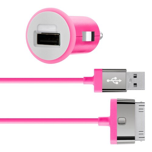 Belkin Car Charger + 30-Pin ChargeSync Cable (10 Watt/2.1 Amp) - Pink