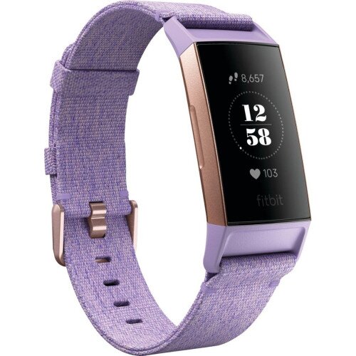 Fitbit Charge 3 Advanced Fitness Tracker - Special Edition - Lavender Woven / Rose Gold Aluminum