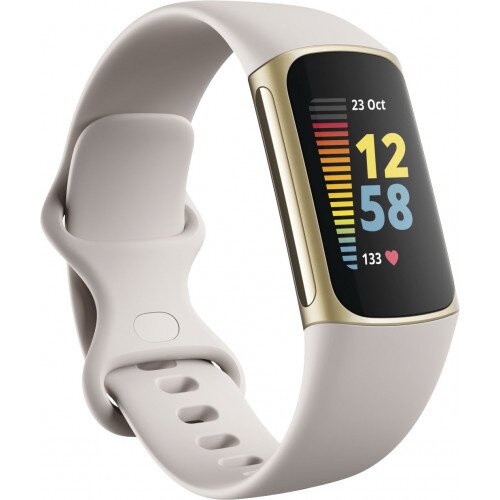 Fitbit Charge 5 Advanced Fitness Health Tracker - Lunar White / Soft Gold Stainless Steel