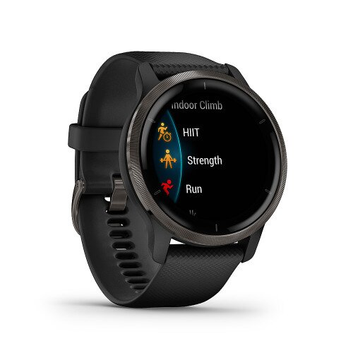 Garmin Venu 2 Fitness Smartwatch - Slate Stainless Steel Bezel with Black Case and Silicone Band - 45mm